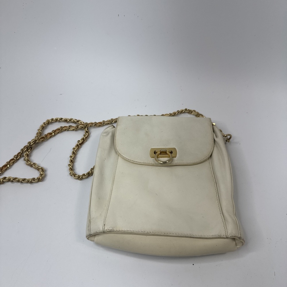 Vintage Giani Bernini White Tan Leather Crossbody Handbag Purse